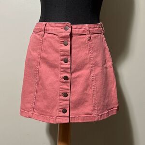 Forever 21 Women's Pink Button-Front A-Line Skirt Casual Mini Skirt